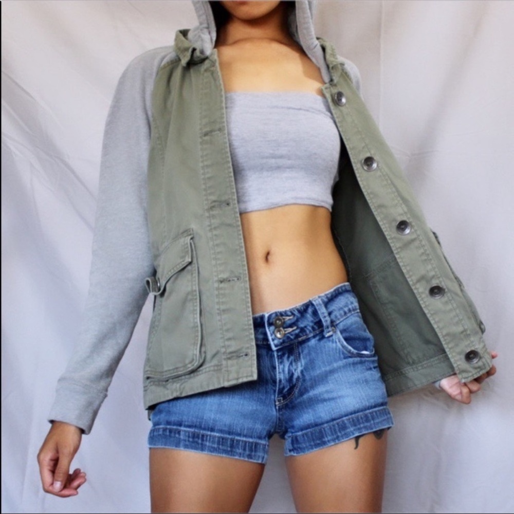 Hollister green and grey army style light fall jacket - Picture 8 of 9